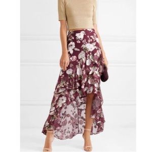 ALICE + OLIVIA WALKER ASYMMETRIC TIERED FLORAL PRINT FIL COUPÉ SKIRT
